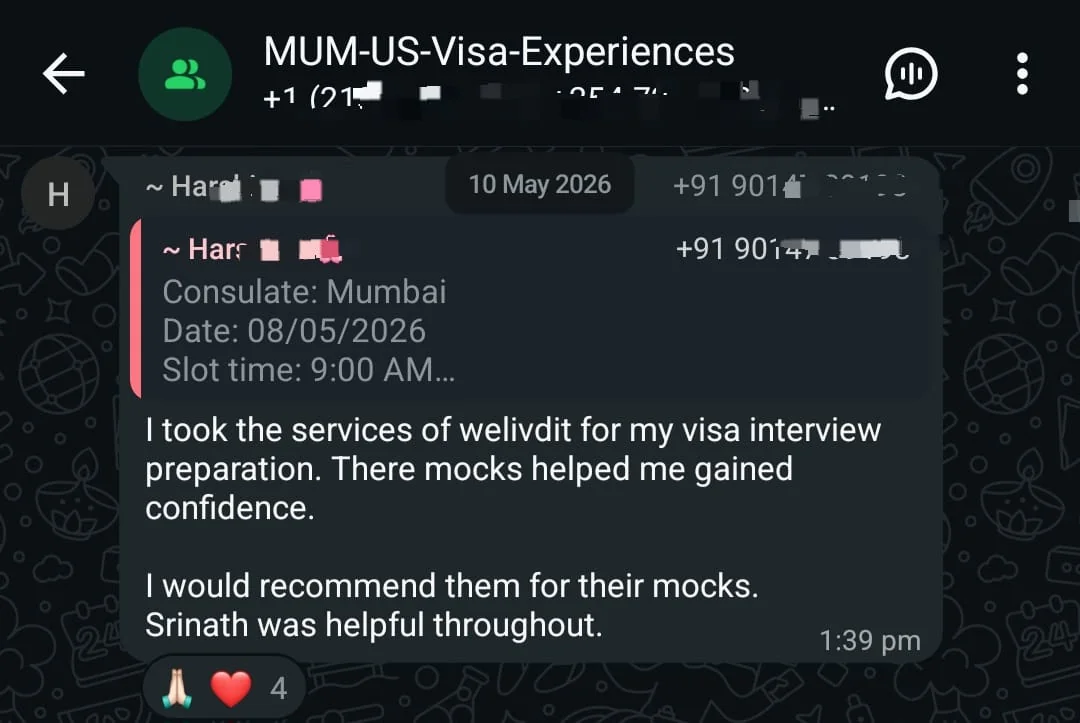 WhatsApp testimonial 11 from a student