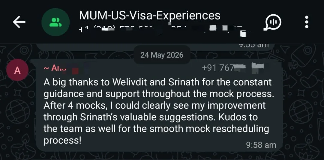WhatsApp testimonial 12 from a student