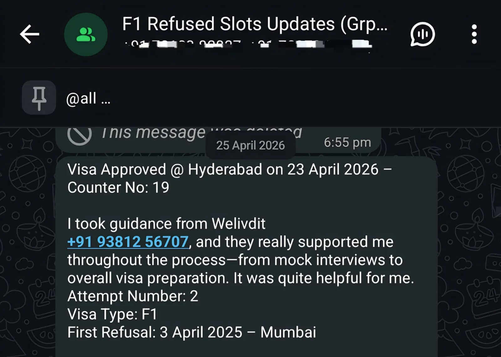 WhatsApp testimonial 17 from a student