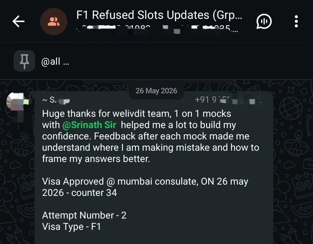 WhatsApp testimonial 18 from a student