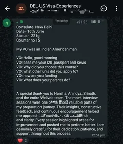 WhatsApp testimonial 2 from a student