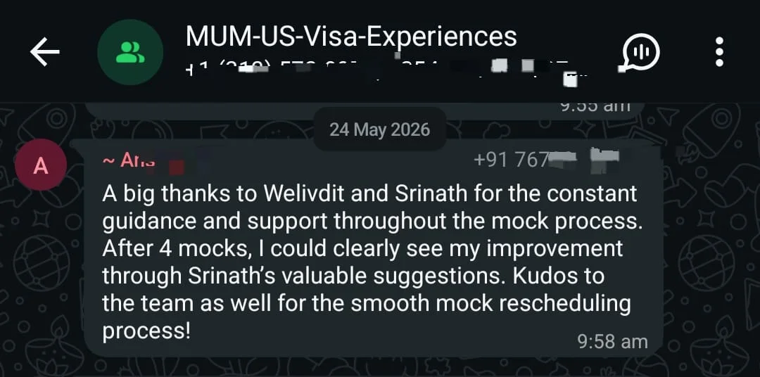 WhatsApp testimonial 22 from a student