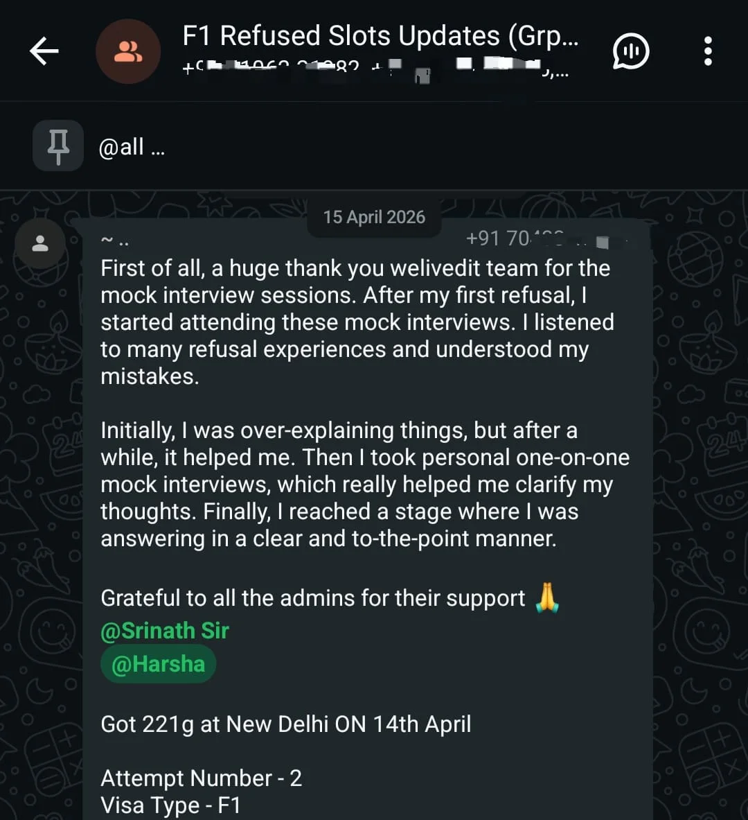 WhatsApp testimonial 29 from a student