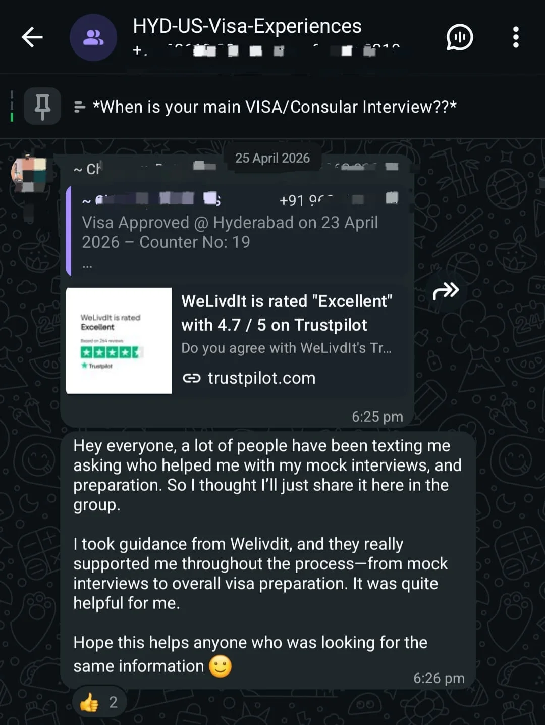 WhatsApp testimonial 4 from a student