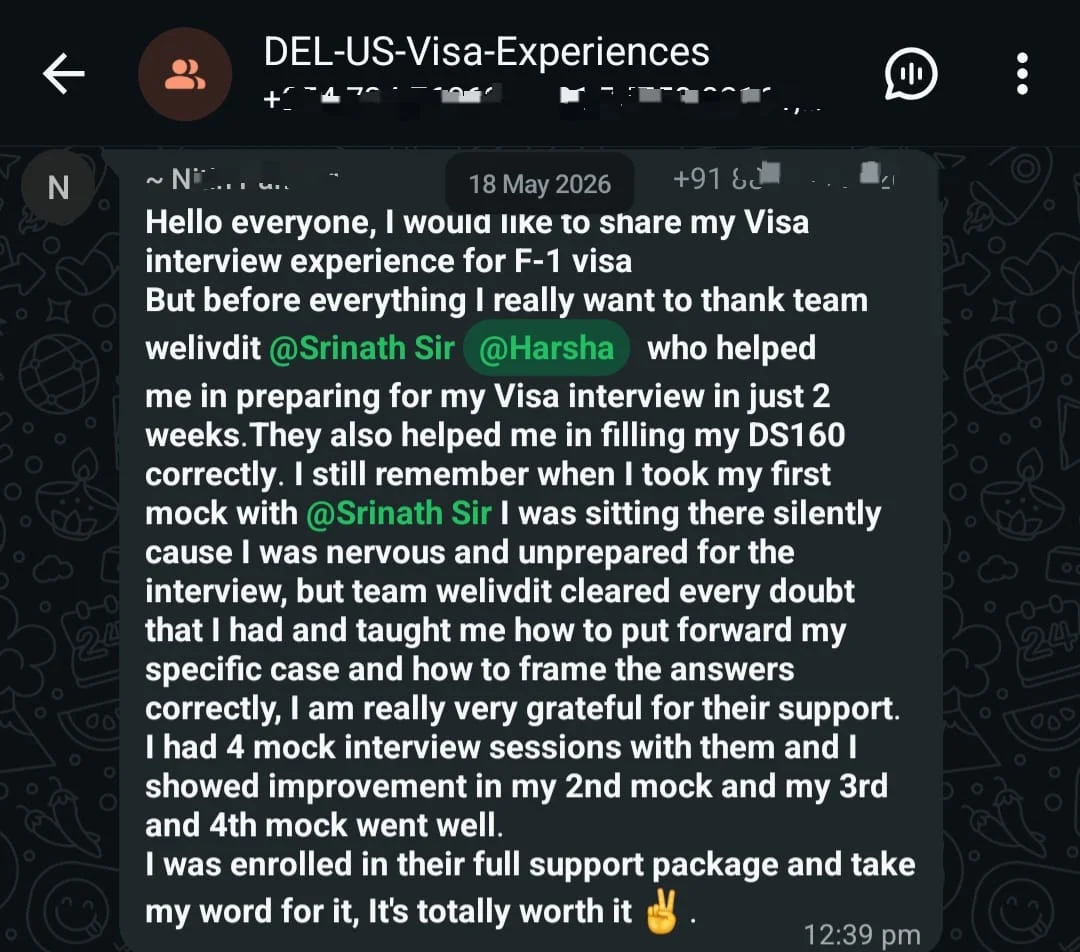 WhatsApp testimonial 7 from a student