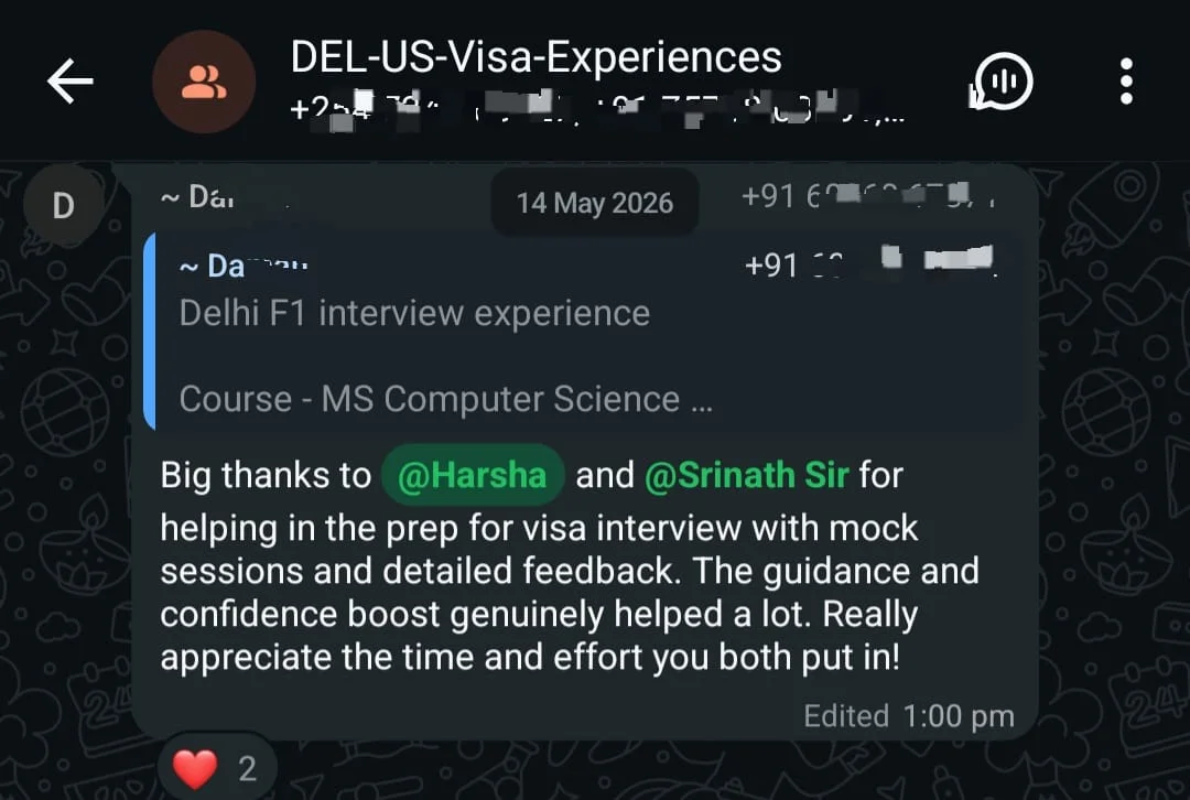 WhatsApp testimonial 8 from a student